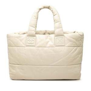 CHANEL Coco Cocoon Tote Bag White Leather Women's